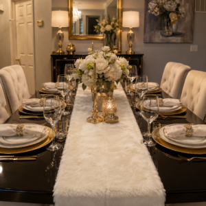 White High Quality Luxurious Faux Fur Table Runner